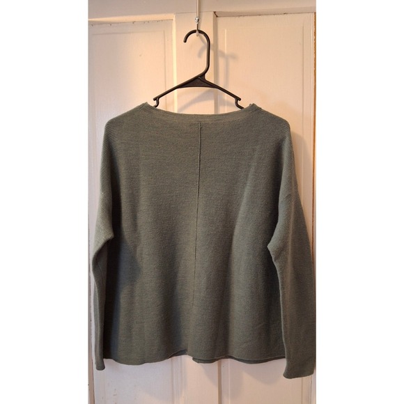 Eileen Fisher Womens Sage Green 100% Merino Wool Ribbed Boxy Crewneck Sweater M - Picture 2 of 4